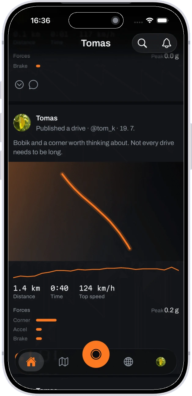 A feed of real drives from drivers you follow