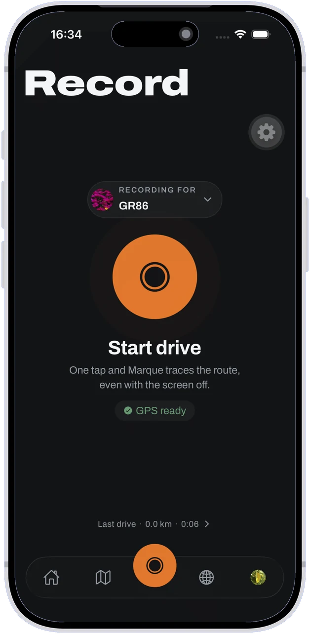 Record - one tap and the drive is logged